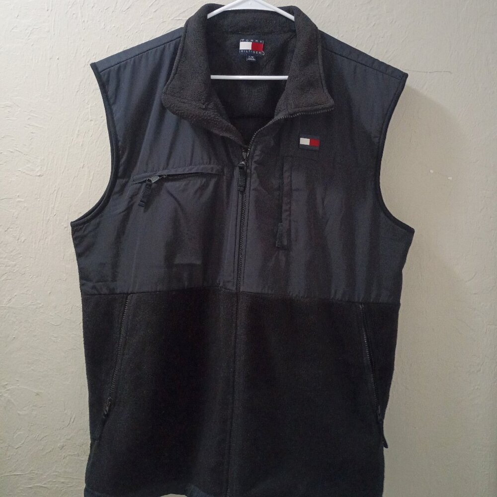 Tommy Hilfiger Black Fleece & Nylon Zip-Up Vest – Size XL